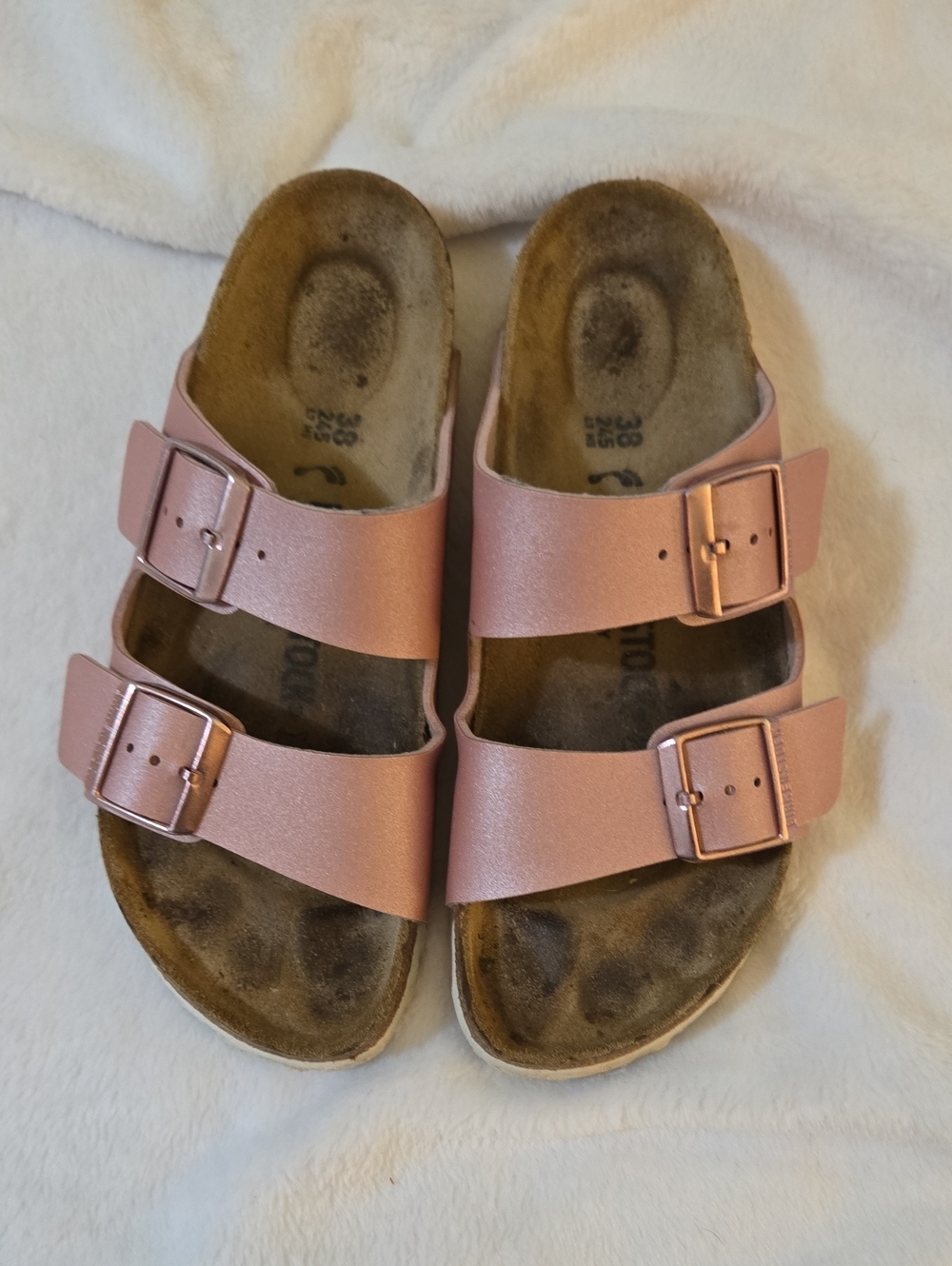 Birkenstock Two-Buckle Sandals in Rose Metallic Pink